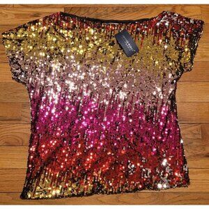 Anna Kaci Womens 2XL Sequin Top Iridescent Multicolor Ombre Confetti Blouse
